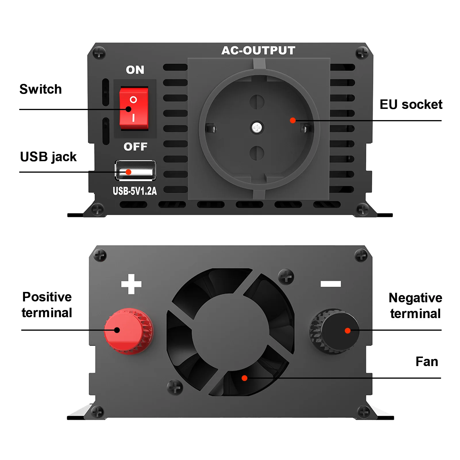 DATOU BOSS 1800W Omvormer Zuivere Sinus 12v 220v 50/60Hz EU Socket met Fans Type C USB 12v 220v Auto Omvormer 1000W 1500W