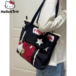 Sanrio Hello Kitty nowy modne torebki dla kobiet kreskówka urocza haftowana gwiazda czarne torby Y2k damska koreańska torba na ramię