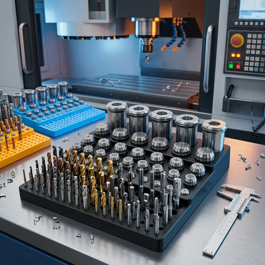CNC Black Milling Cutter Storage Box, Drill Bit Cylinder Clamp, CNC Tool Placement Rack, Reamer Cylinder Rack