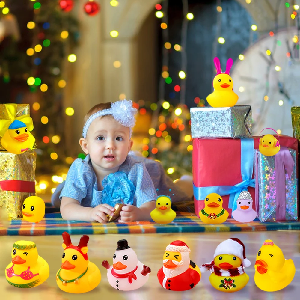 Natal 24 dias pequeno pato coleção caixa de presente engraçado criativo calendário kit borracha pato contagem regressiva calendário para festa favores