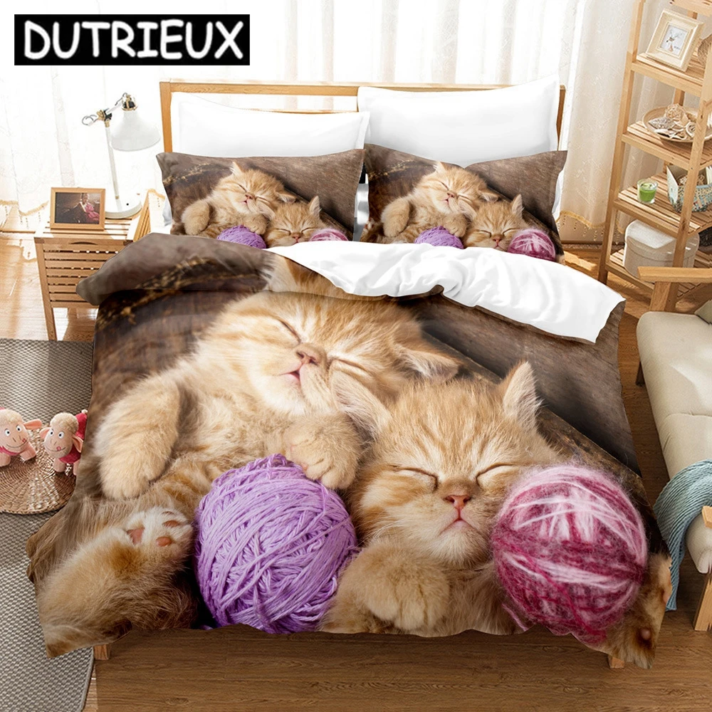 

Cute Cat Bedding Set Polyester Quilt Cover Pillowcases Fashion Twin Queen King For Boy Girl Gift Home Decor Duvet Cover Set
