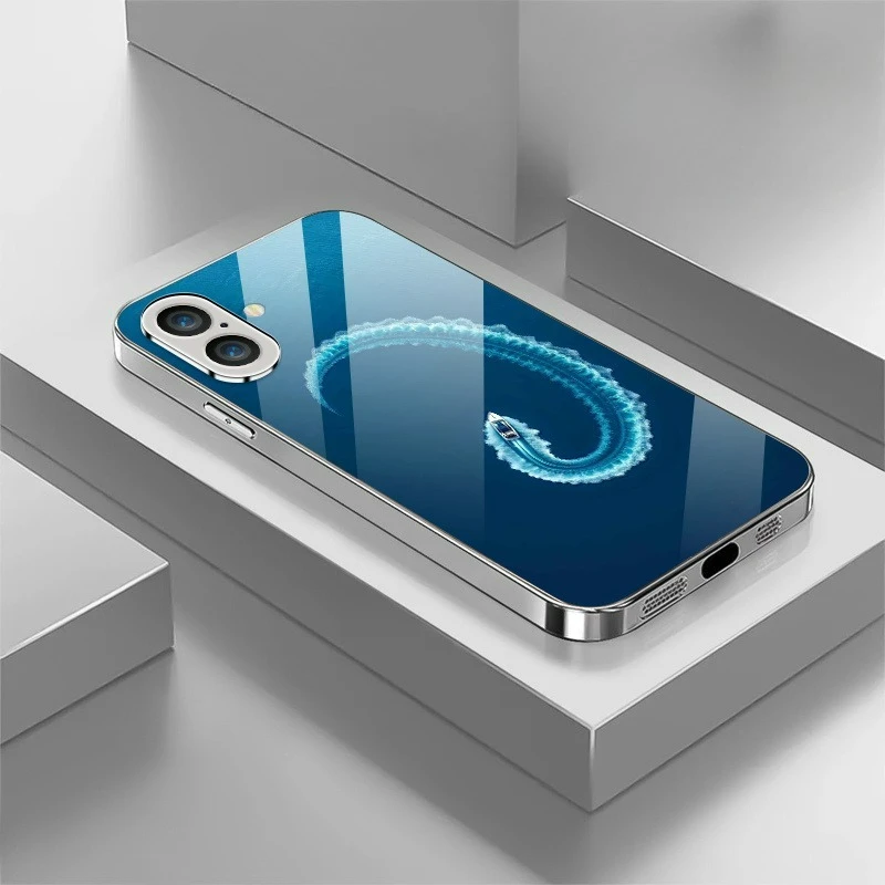 Coque de téléphone tendance pour iPhone 17, 16, 15, 14, 13, 12, 11, série, motif vague de mer en forme de C, design influenceur