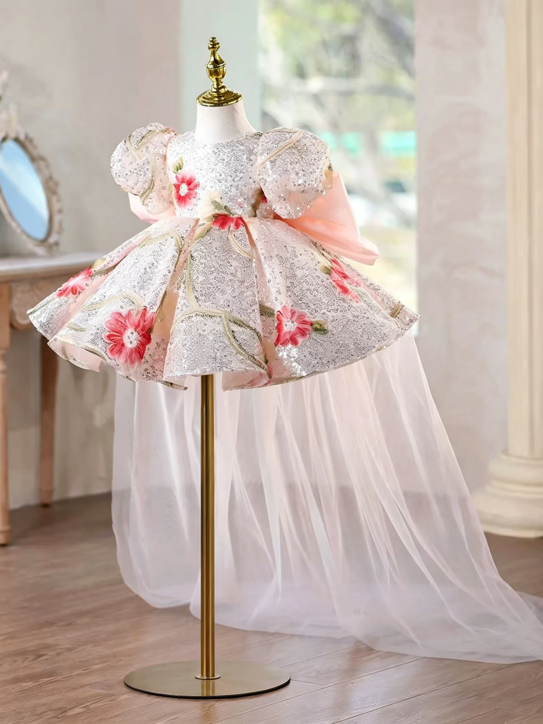 Luxury Girls Elegant Formal Dress Beaded Princess Ball Gown High-end Children Party Dress For Wedding Evening Prom 4-12Y