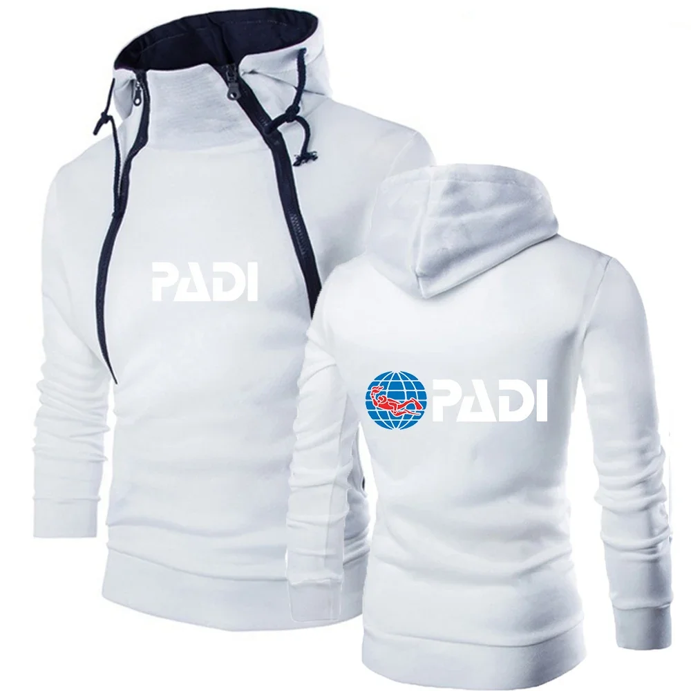 Scuba Driver Padi Printed Autumn Winner Men Hooded Sweatshirt Long Sleeve Double Zipper Pullover Sports Tracksuit Streetwear