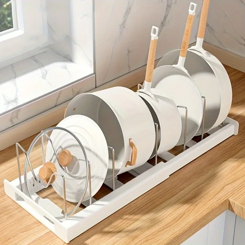 

Expandable Kitchen Cabinet Pot Organizer Rack Multi-purpose Adjustable Divider Pans Frying Pan Holder Bowl Shelf Colador Laddle