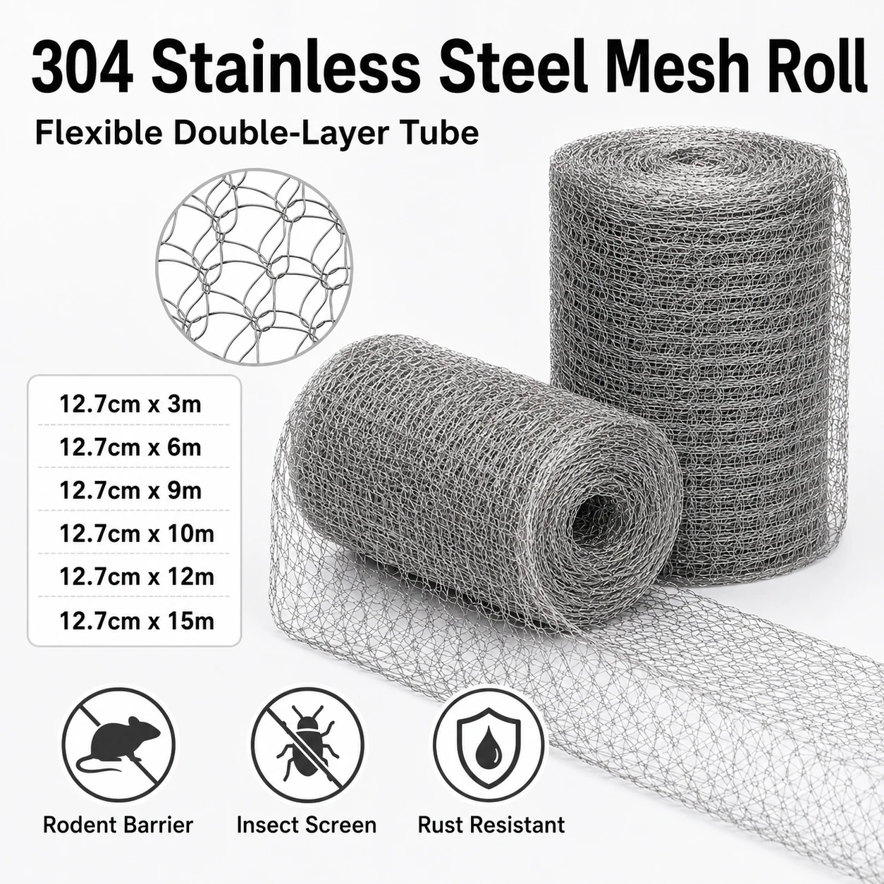 1-2Roll 304 Stainlesss Steel Woven Mesh, Rodent Proof Insect Screen Garden Netting, Anti Rat Mouse Wire Barrier for Plants