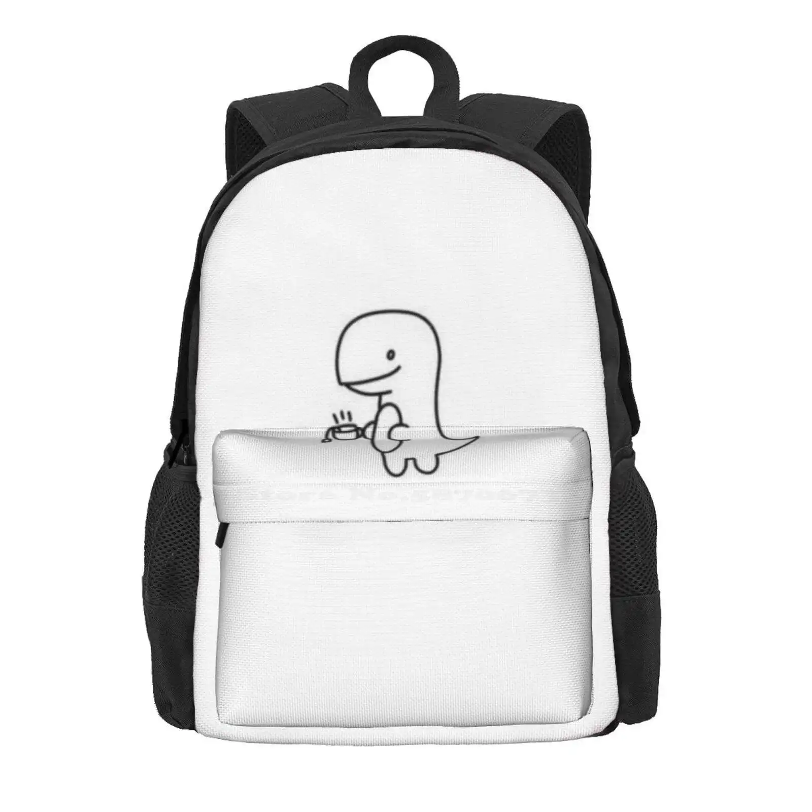 Dinosaur Drinking Tea Hot Sale Schoolbag Backpack Fashion Bags Dinosaur Drink Tea Cute Black White Little Smile