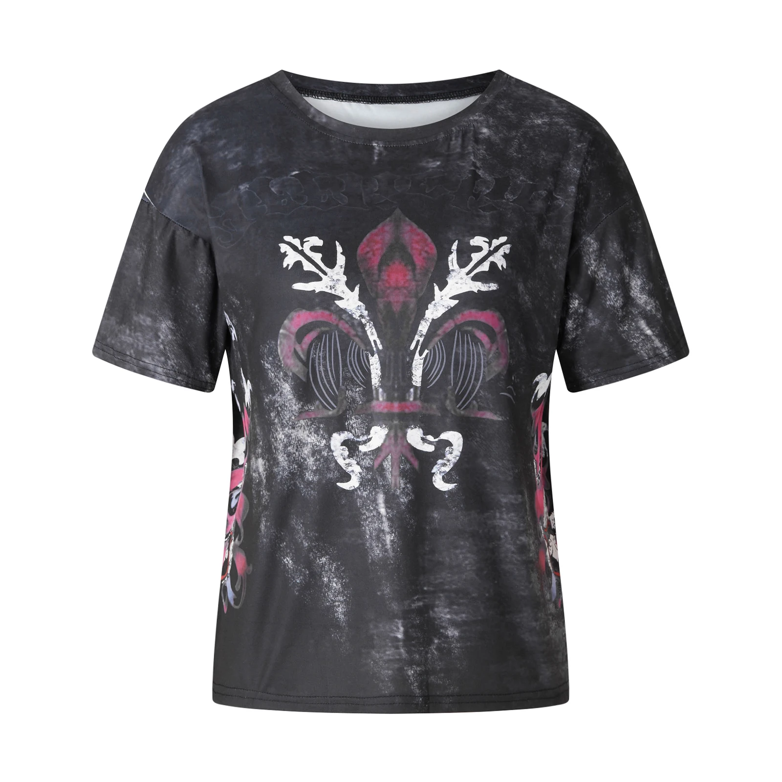 Women Fashion Gothic T-Shirts Vintage Skull Print Crew Neck Short Sleeve Loose Shirts Summer Casual Tops Streetwear