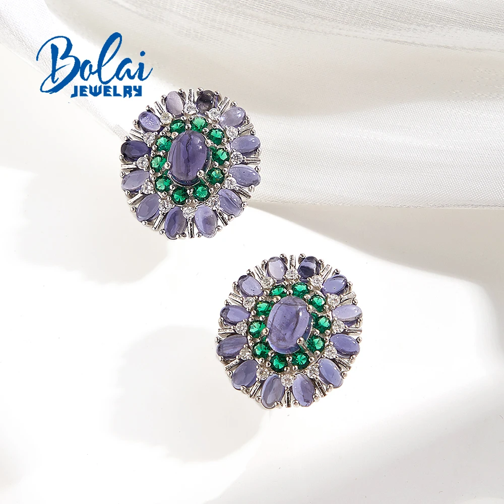 

Luxury 925 sterling silver women's earrings natural iolite oval gemstones Exquisite fine jewelry for women's Anniversary gifts