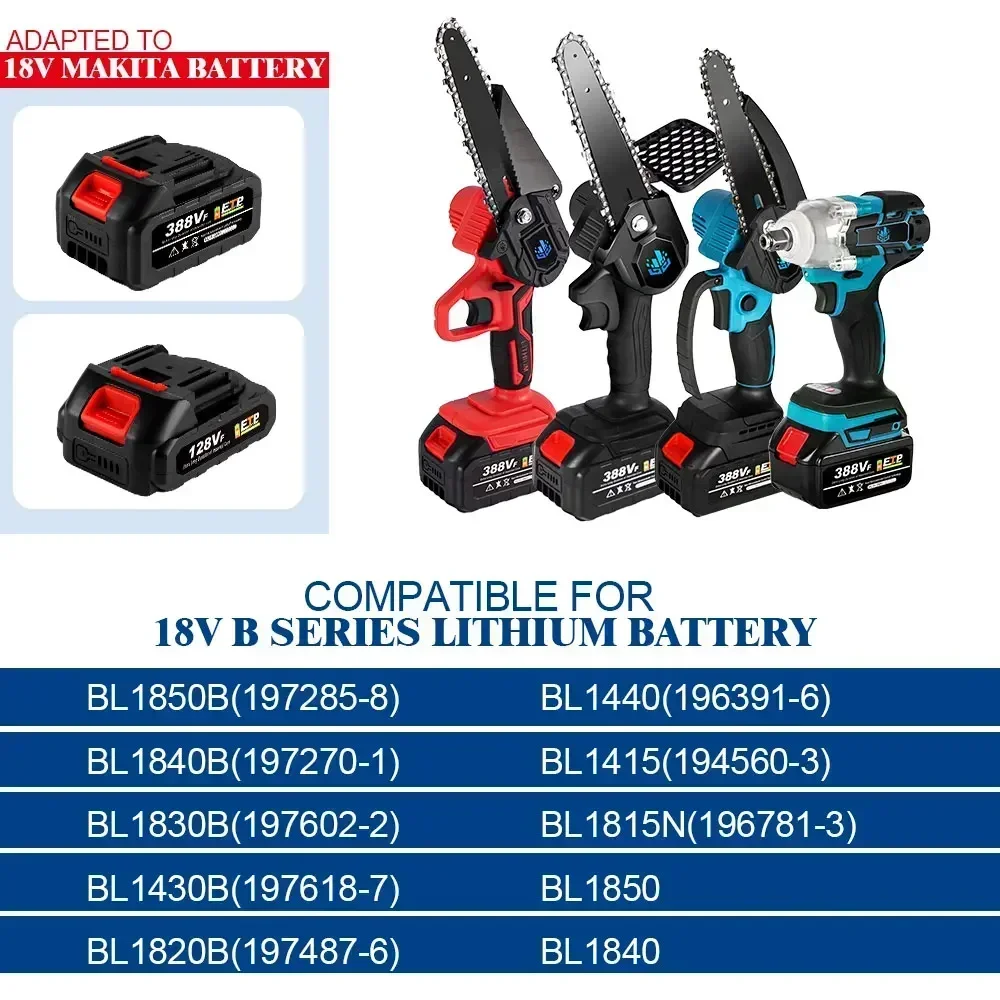 128V Rechargeable Lithium Ion Battery High Capacity with LED Indicator for Makita Cordless Electric Power Tool Battery EU Plug