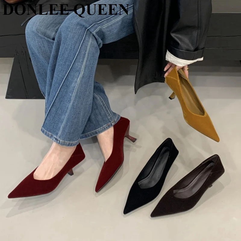 

2025 New Pointy High Heel Women's Stilettos with Medium Heel Shallow Mouth Joker Professional Shoes Brand Dress Office Pumps