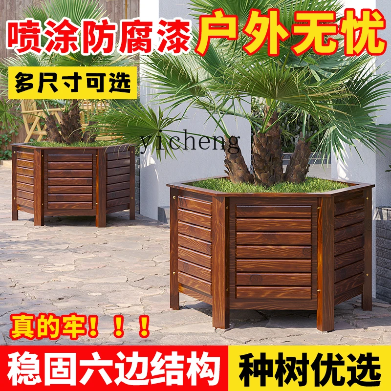 

ZYA Anti-Corrosion Wood Flower Box Outdoor Courtyard Entrance Extra Large Flower Pot Outdoor Large Planting Pot