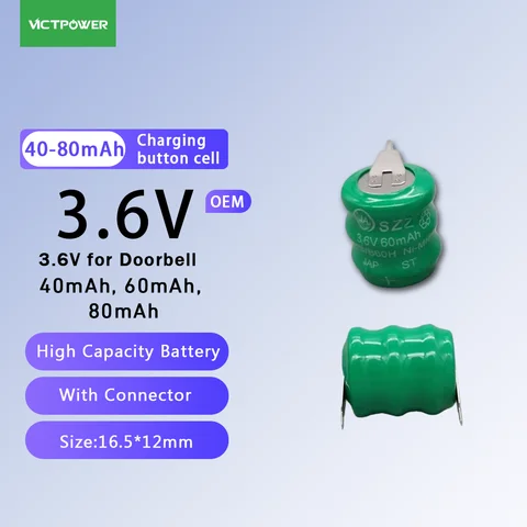 100pcs Victpower Original SZL NI-MH battery 3.6V 40mAh 60mAh 80mAh charging button cell applicable doorbell, PLC, motherboard