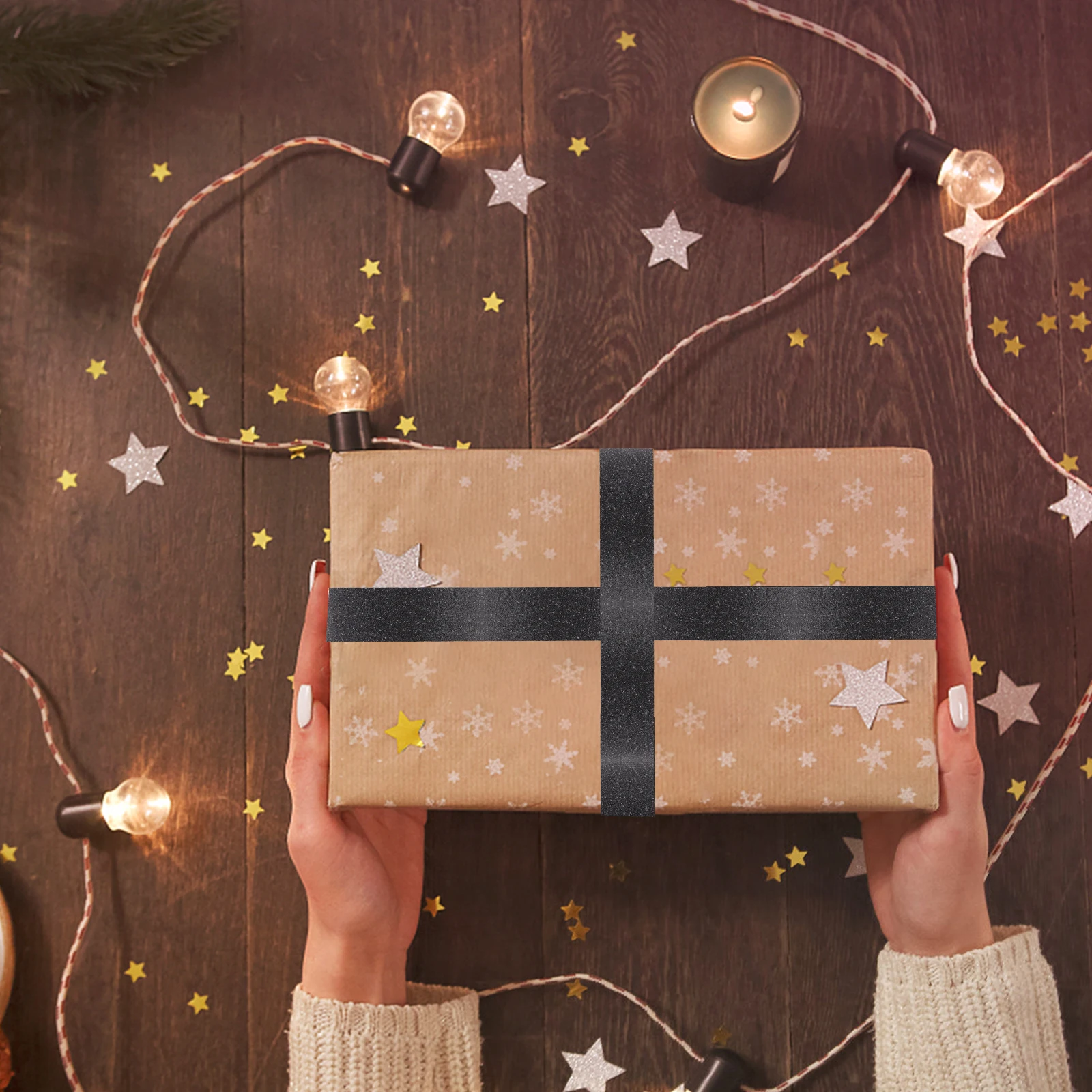 6 لفات من شريط الورق اللامع باللون الأسود لتزيين مجلة القصاصات وهدايا المشاريع الفنية الإبداعية #2