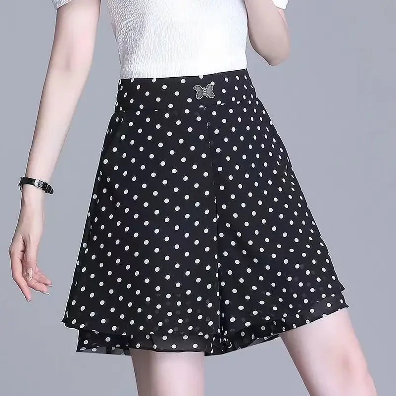 여성용 배기 스커트 팬츠 하이웨이스트 숏 쉬폰 블랙 루즈 큐롯 팬츠 야외 활동복 2000년대 스타일 Y2K 캐주얼