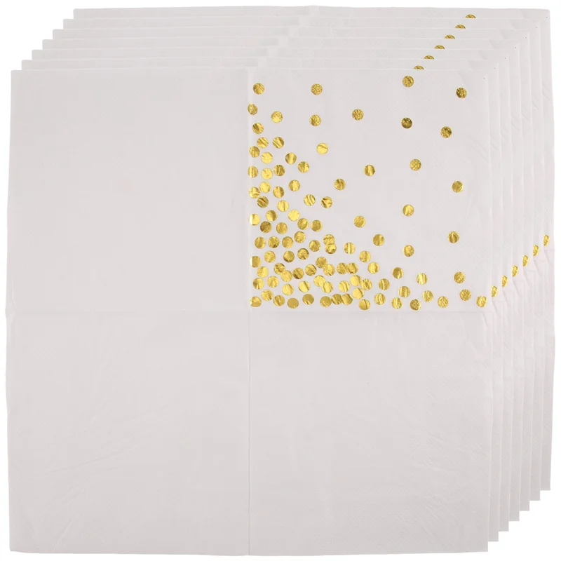 

A83X-Gold Dot Cocktail Napkins (50 Pack)3-Ply Paper Napkins With Gold Foil Polka Dots Perfect For Birthday Party, Baby Shower, B