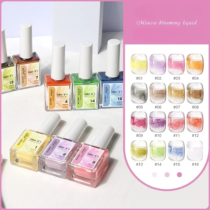 16pcs 15ml Nail Polish Watercolor Nail Ink Blooming Gel Smoke Smudge Varnish Manicure Nail Art Decoration Marble Effect Esmalte