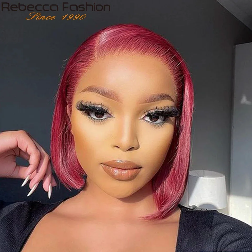 99J Burgendy Short Bob Side Part Straight Bob Human Hair Wig Straight Short Bob Wig Straight Human Hair Wig Wear And Go Glueless