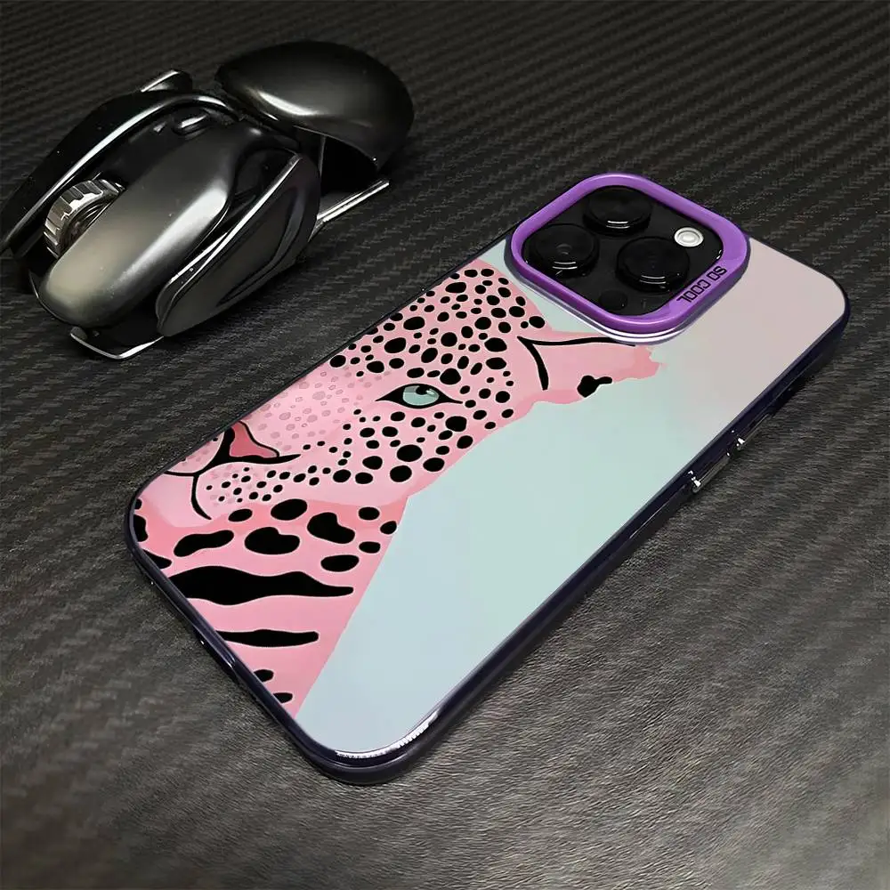 Rosa Leoparden-Handyhülle für iPhone 16,15,14,13,12,11, Mini, Pro, MAX, lila, matt, stoßfest