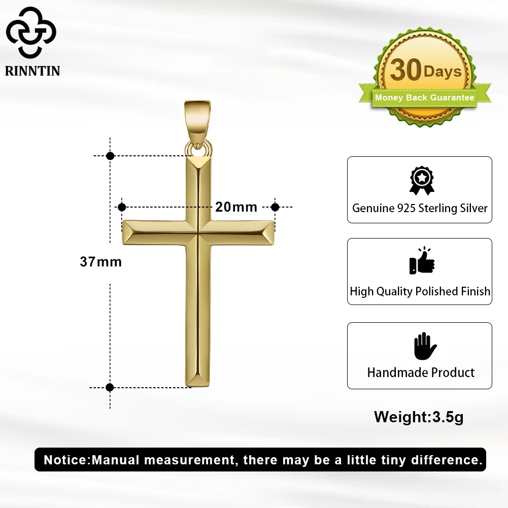 Rinntin 925 Sterling Silver Simple Cross Pendant for Women Men Pure Silver Fashion Christian Religious Jewelry Chain Gift SNMN01