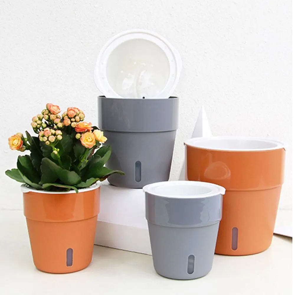 

Plastic Flower Pot Colorful With Visible Water Level Double Layer Vase Thickened Round Plant Container Balcony