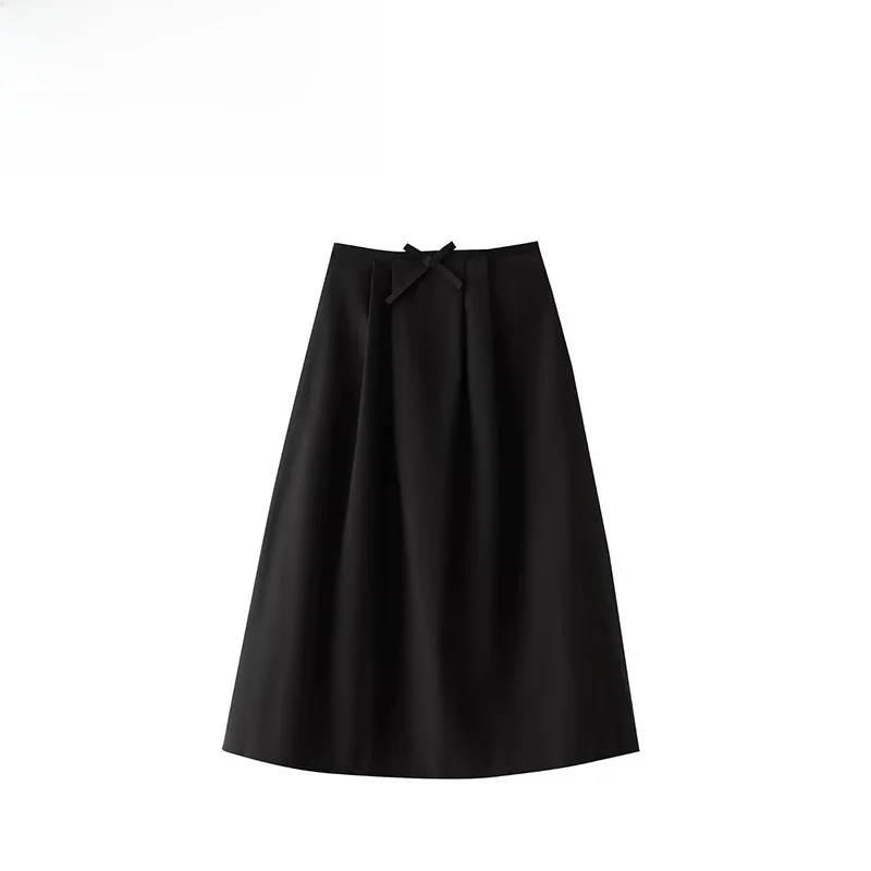 

ZBZA Summer New Women's Bla Midi Cloak Knot f Skirt Street Sle Long Skirt Polyester Fiber New Arrival