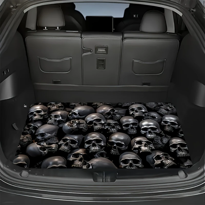 Dark Skeleton-Patterned Trunk Mat, Gothic-Style Easy-Care Trunk Protector, Punk-Style Car Interior Decorative Mat