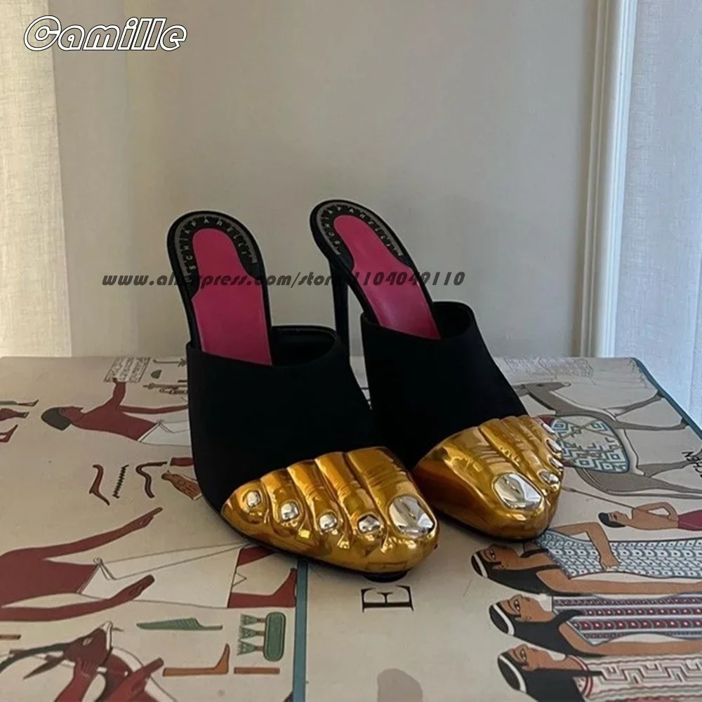 Genuine Leather Metal Toe Belt Buckle Strap Sandals Open Toe Sexy Lady Five Finger Shoe Size 36-43 Shallow Luxury Party Shoes