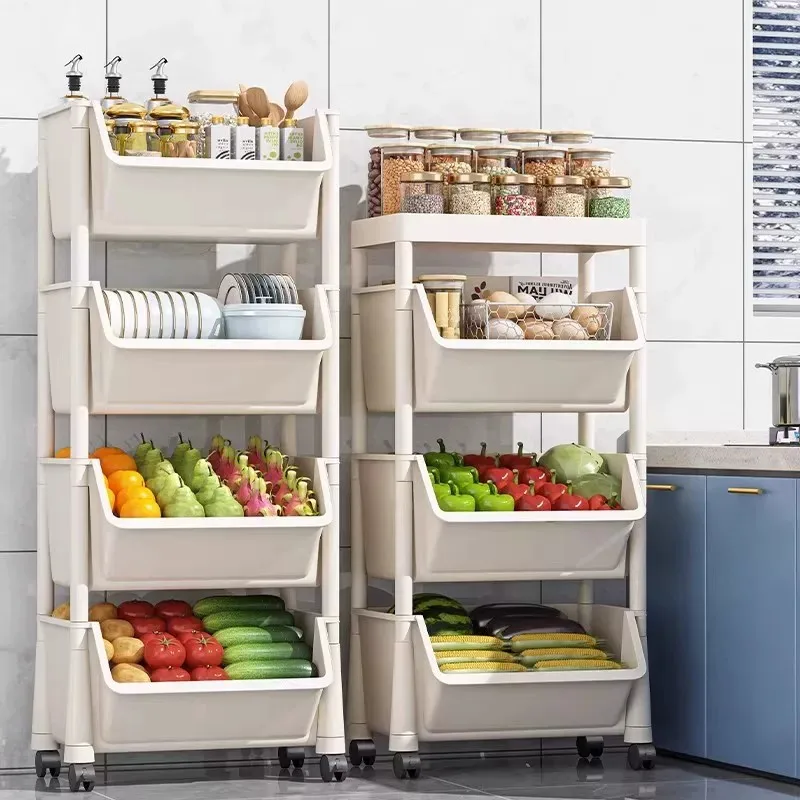 Kitchen Storage Rack Movable Floor Standing Multi Layered Fruit Vegetable Basket Rolling Cart Estanteria Plantas Flower Stand