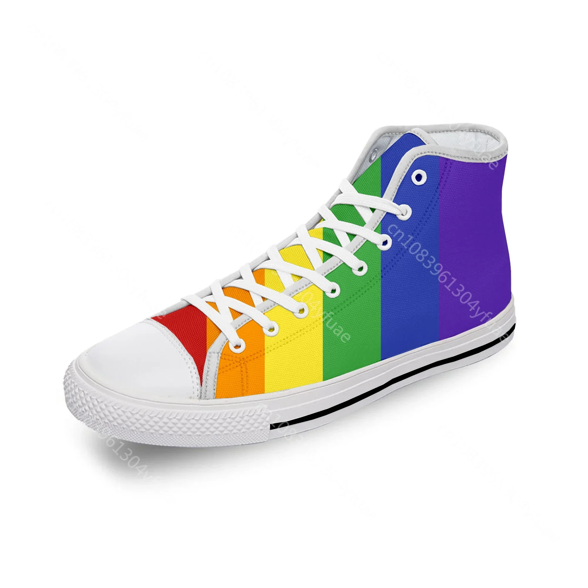 Rainbow LGBT Gay Pride Flag Lesbian White Cloth Fashion 3D Print High Top Canvas Shoes Men Women Lightweight Breathable Sneakers