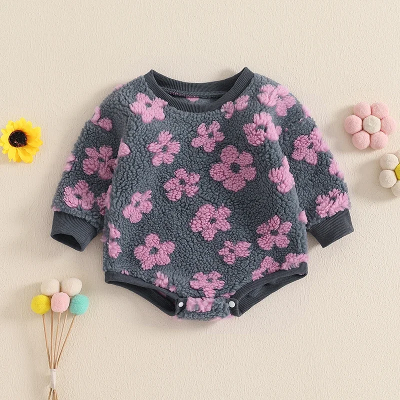 Newborn Autumn Winter Clothes Girls Warm Rompers Clothes Flower Long Sleeve O-neck Loose Sweatshirts Jumpsuits Baby Clothing