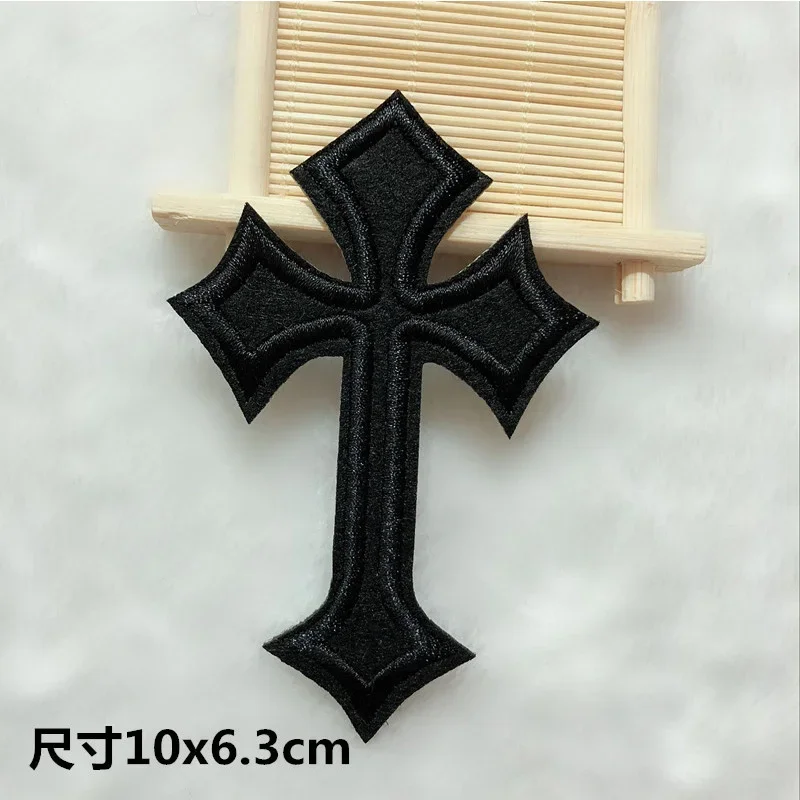 Black Cross Mixed Colors Embroidered Patches for Clothing Iron on Applique Embroidery Jesus Cross Gothic Clothes Sticker Badges