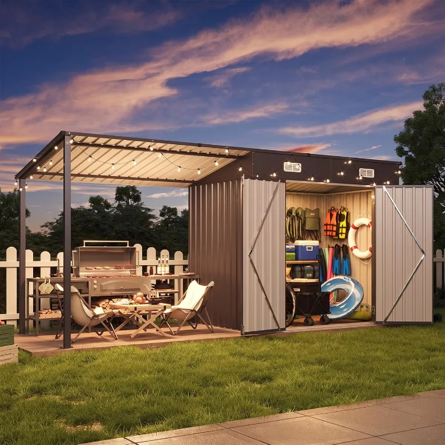 12x4FT Outdoor Lean to Shed and Hardtop Gazebo