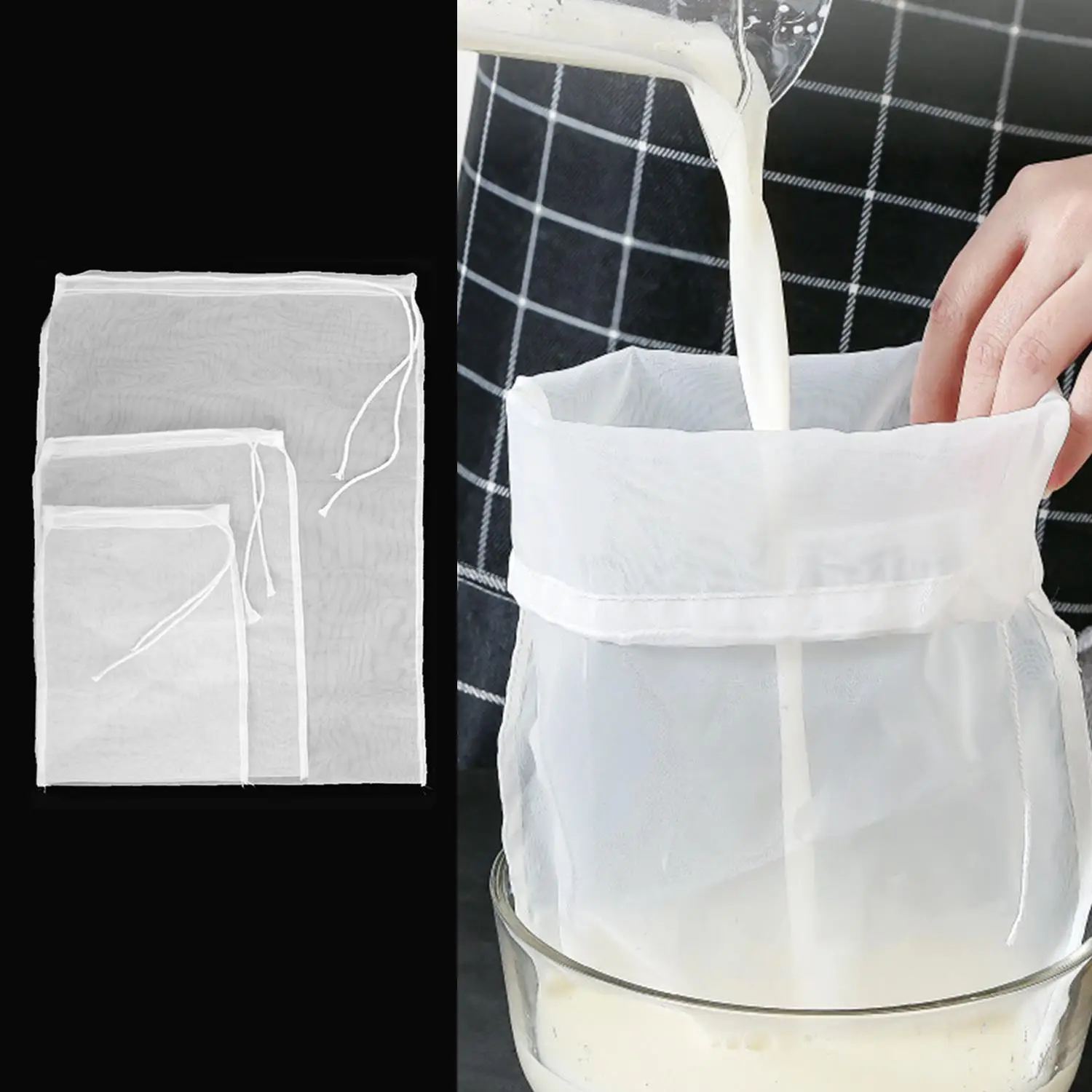 100Mesh Reusable Mesh Soy Milk Nylon Filter Bags Nut Yogurt Tea Coffee Oil Food Press Filter Strainers Large Kitchen Filters Bag