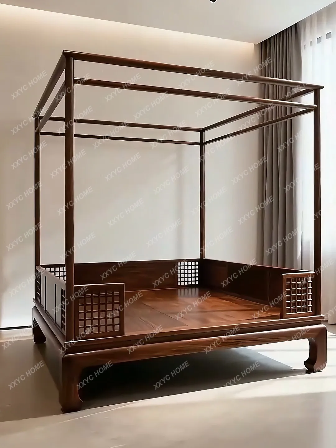 North American black walnut shelf bed minimalist four-poster bed household bedroom solid wood double bed