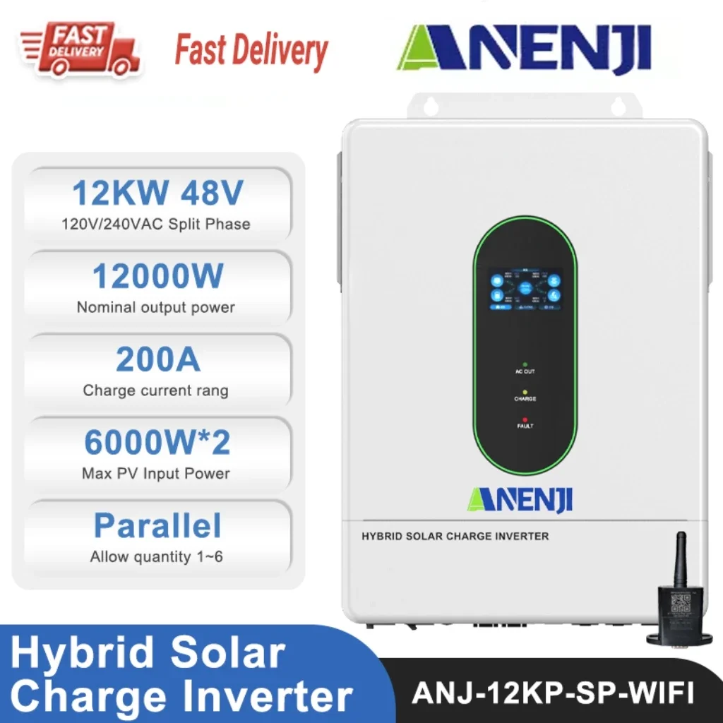 

ANENJI 48V 12KW Hybrid split-phase Solar Charge Inverter with WiFi CT Optional Parallel Function