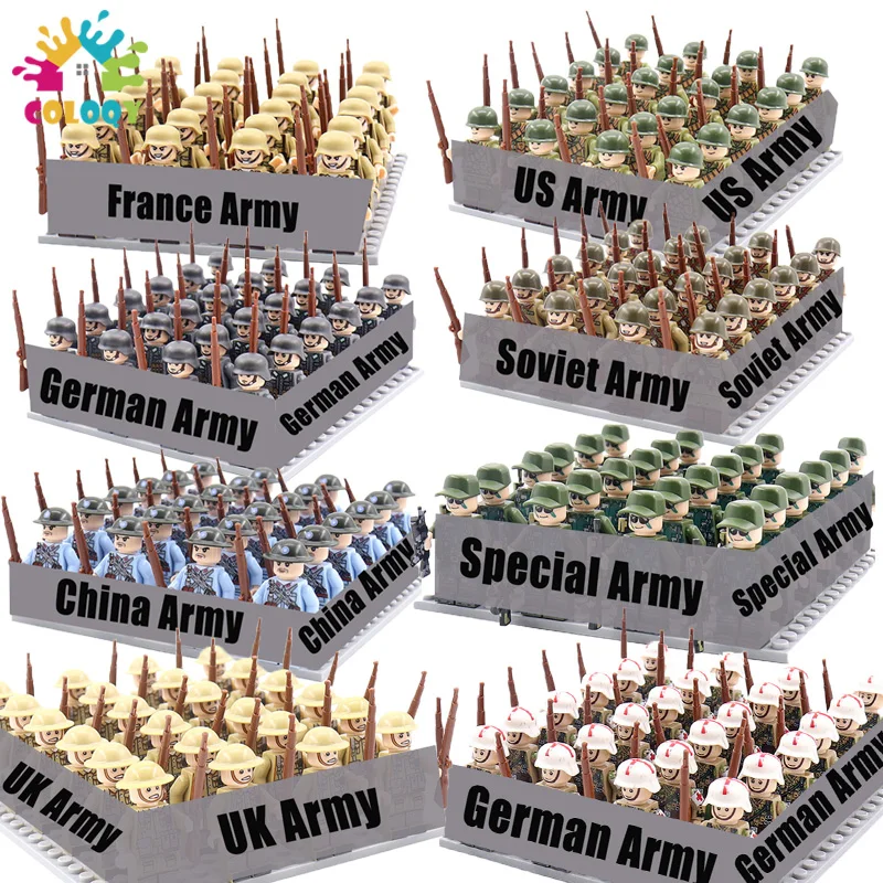 Kinderspielzeug WW2 24 Stück/Set Militär Armee Bausteine US Sowjetische Britische Soldaten Mini Actionfiguren Spielzeug für Kinder Weihnachtsgeschenke