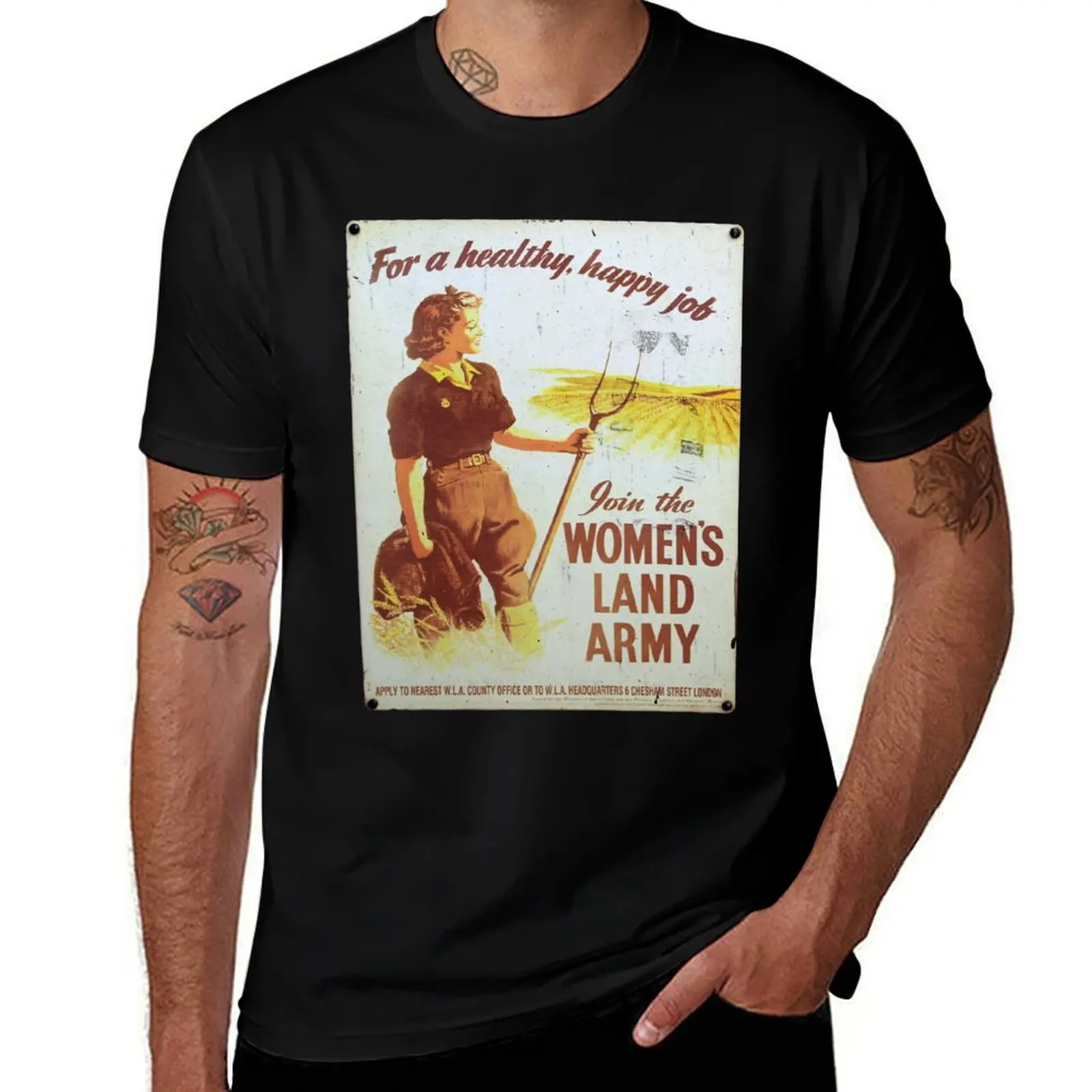 Womens land army vintage recruitment poster T-Shirt Plus Size Simple Casual Top T-Shirt