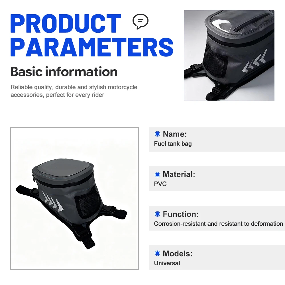 Motorcycle Fuel Tank Bag Touch‑Screen Transparent Window Reflective Arrow Side Mesh Pocket Moto Tour Tank Storage Accessories