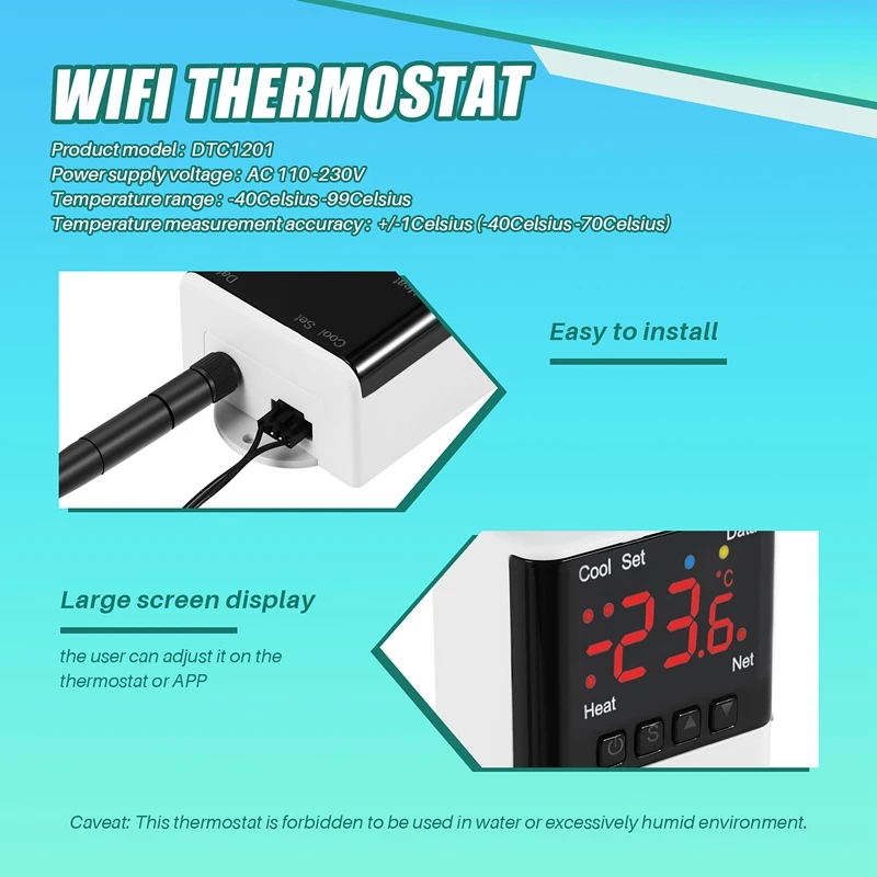 Wireless Wifi Temperature Controller Thermostat AC110-220V DTC1201 NTC Sensor Digital Display APP Control For Smart Home