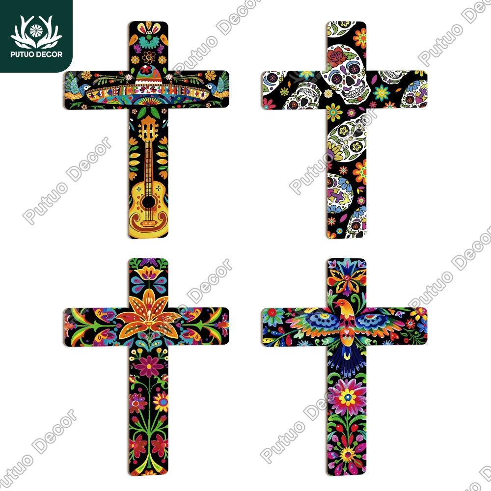 

Putuo decorative flower pattern wooden wall decoration, Day of the Dead decorative wooden wall hanging home cross