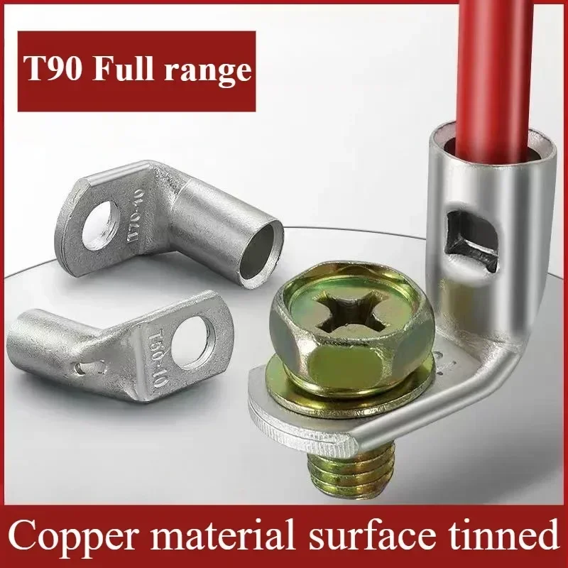 T90 Cable Terminals Lug Wire Connector Copper Tin-plated Crimp Electric Cable Connector Right Angle Automotive Crimp Terminal