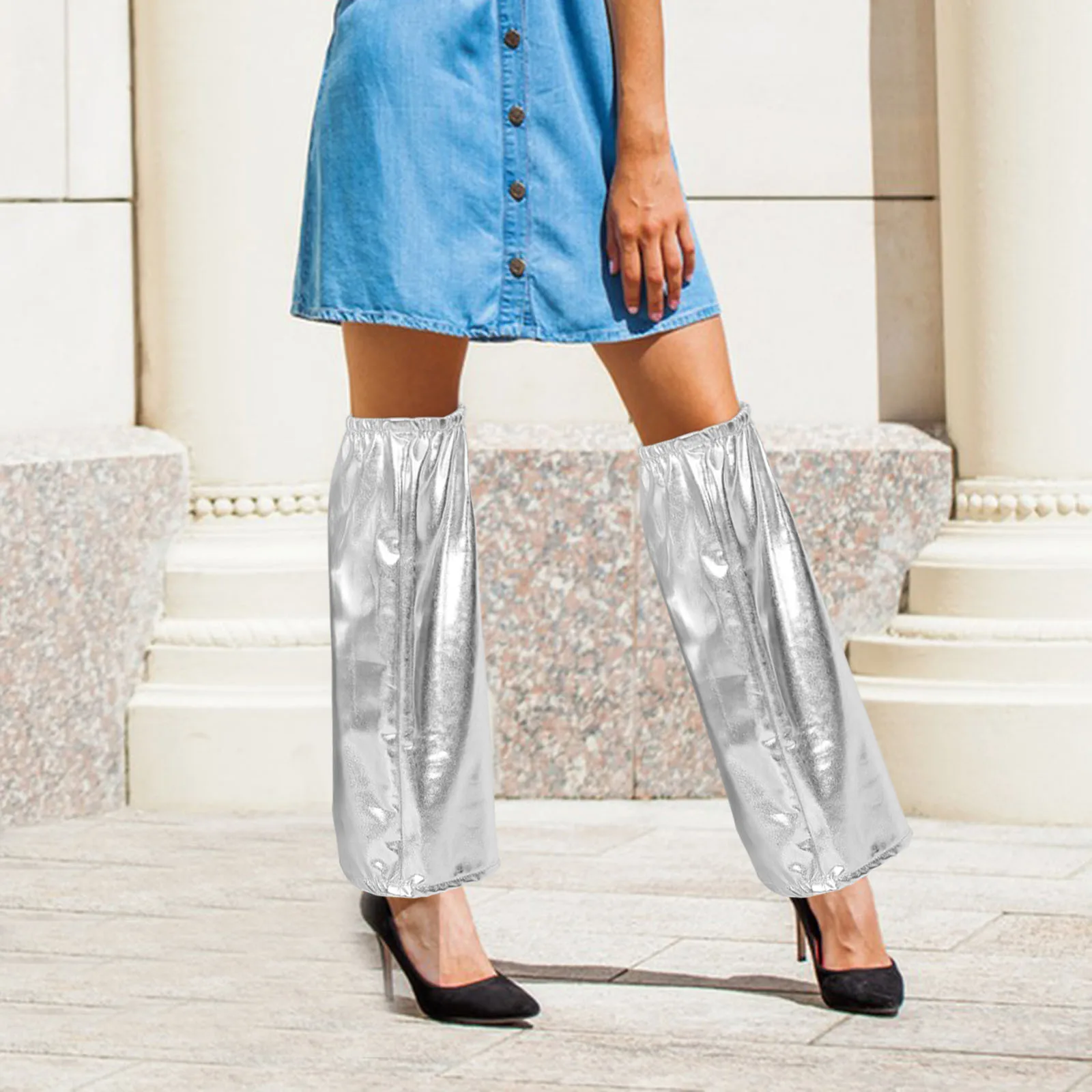 

1Pair Fashionable Silver Leg Warmers Cool Leg Sleeves for Women and Girls Edgy Design Comfortable Breathable Material