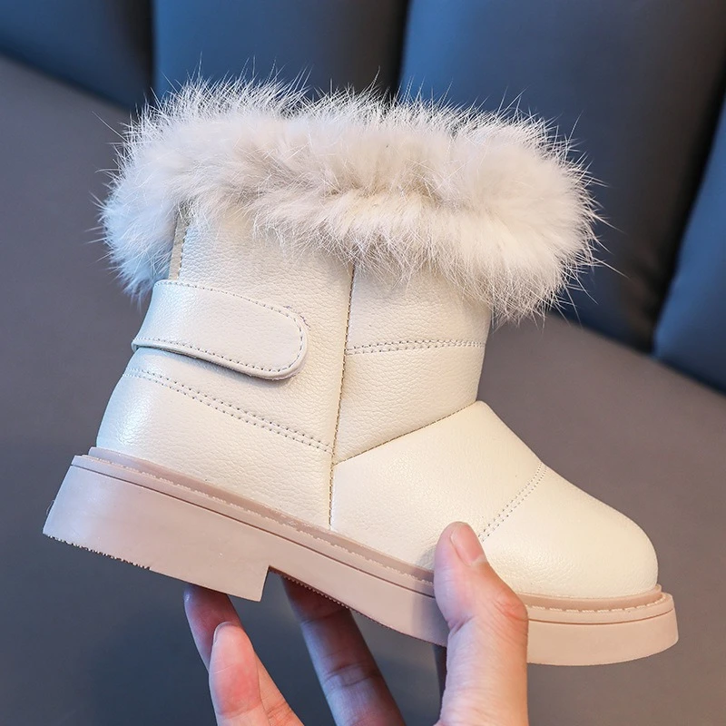 

Winter Warm Snow Boots Toddler Fashion Soft Leather Waterproof Shoes Girls Cute Rabbit Fur Ankle Boots Botas Femininas Infantil