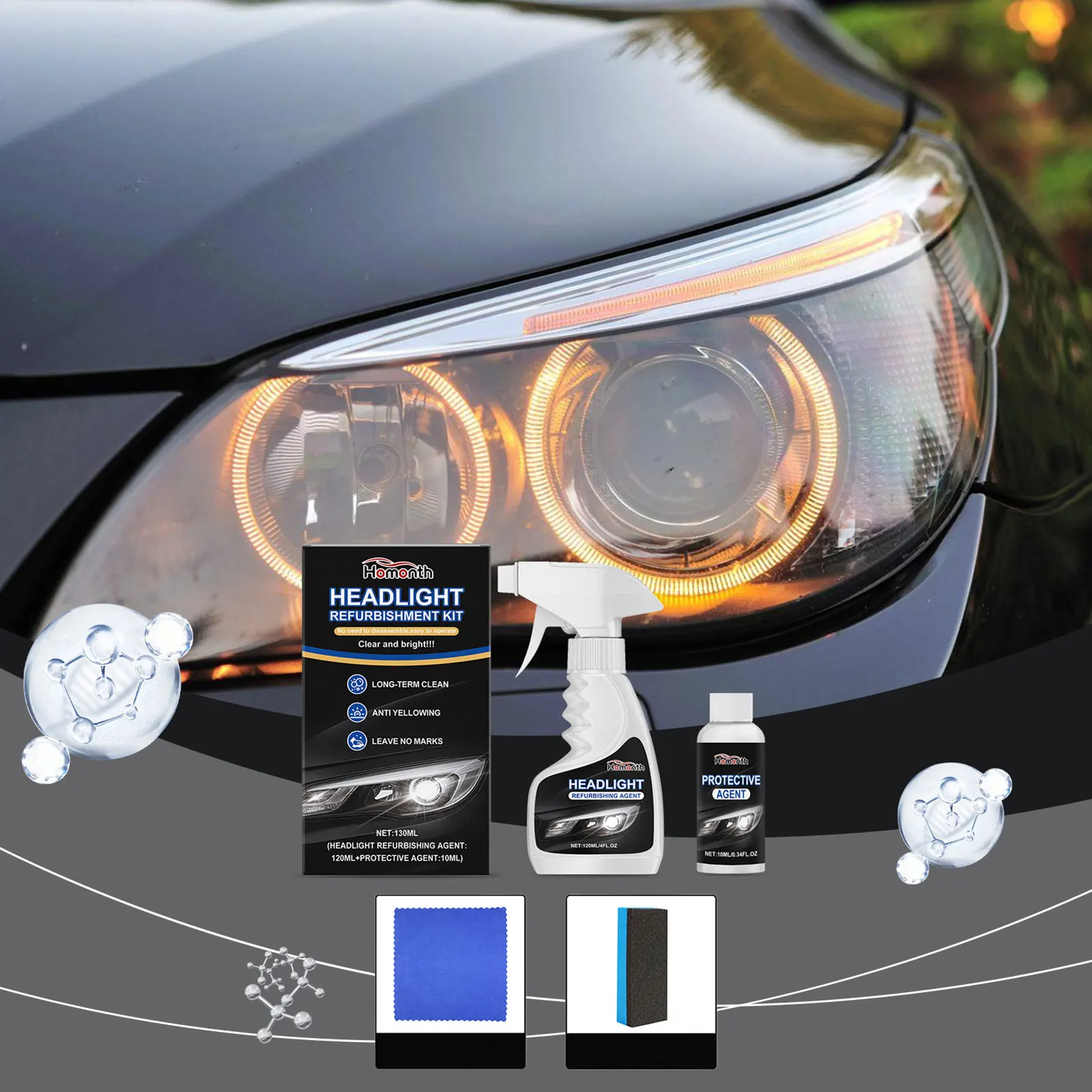 Car Headlight Fogging Removal Kit Simple Diy Application No Professional Tools Needed For Car Light Cleaner