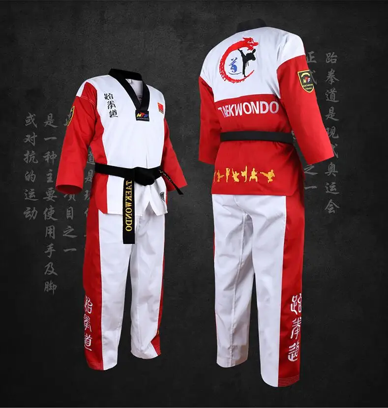 Taekwondo TKD Dobok Uniform Long Sleeve with Embroidery for Kids & Adults WTF Series Competition Training Gear