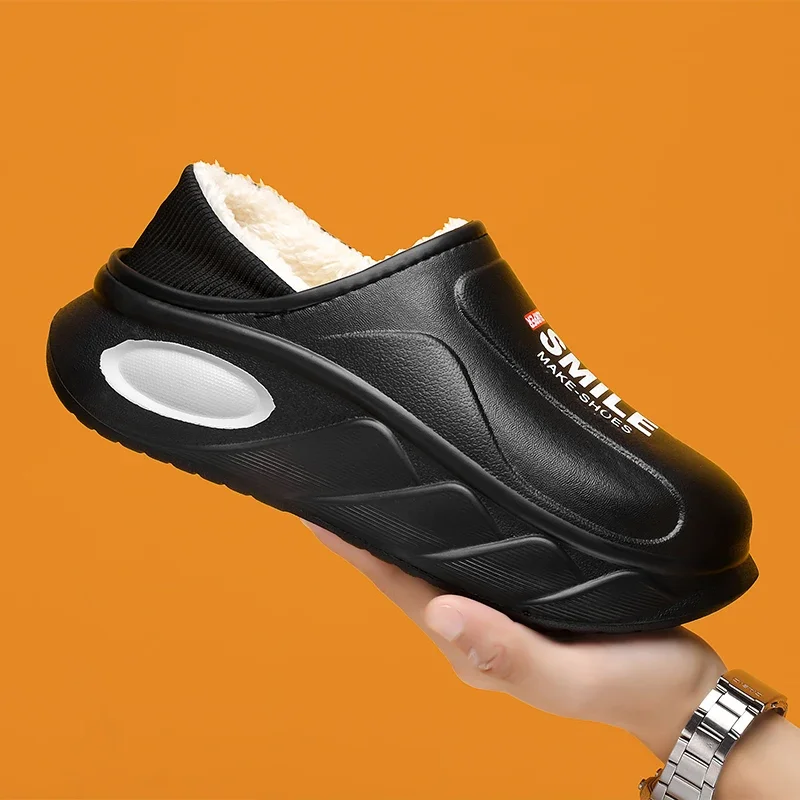 Zapatillas de algodón cálidas para invierno, botas de nieve, zapatos de moda, Zapatillas de felpa para hombre, tobogán de casa impermeable de EVA, zapatos, zuecos suaves de fondo grueso