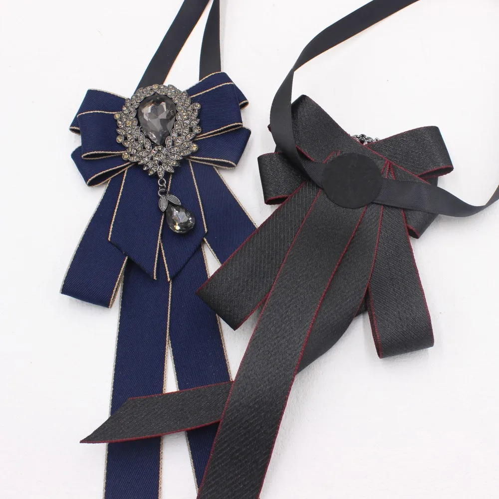 Papillon con spilla a nastro nero di lusso per donna Accessorio decorativo per collo in stile gotico con pendente in cristallo TS289