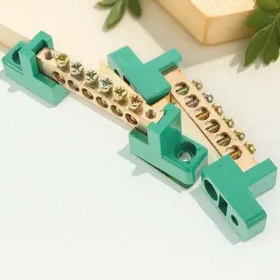2Pcs Copper Ground Bar Kit Terminal Block for Electrical Grounding 6 Terminals Bus Bar Heavy Duty Ground Distribution Block