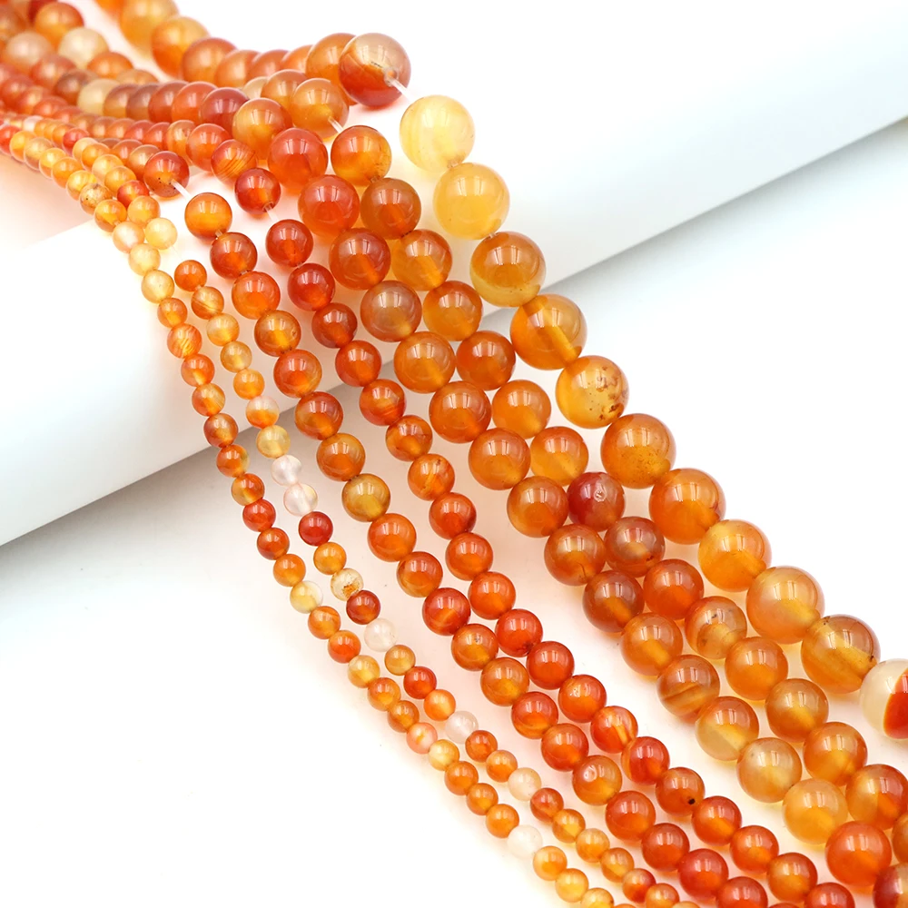 Natural Red Carnelian 4-10mm Red Agate Healing Crystal Round Loose Bead for Jewelry Making DIY Bracelet Necklace Beads Accessory